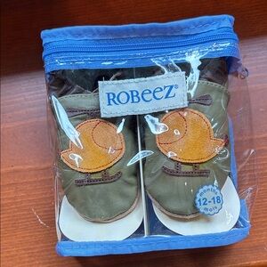 Robeez Olive and Orange Duck Leather Baby Moccasins